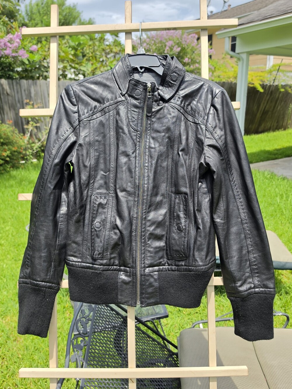 Vintage Danier Leather Bomber Jacket - Wool Blend Trim Medium Black
